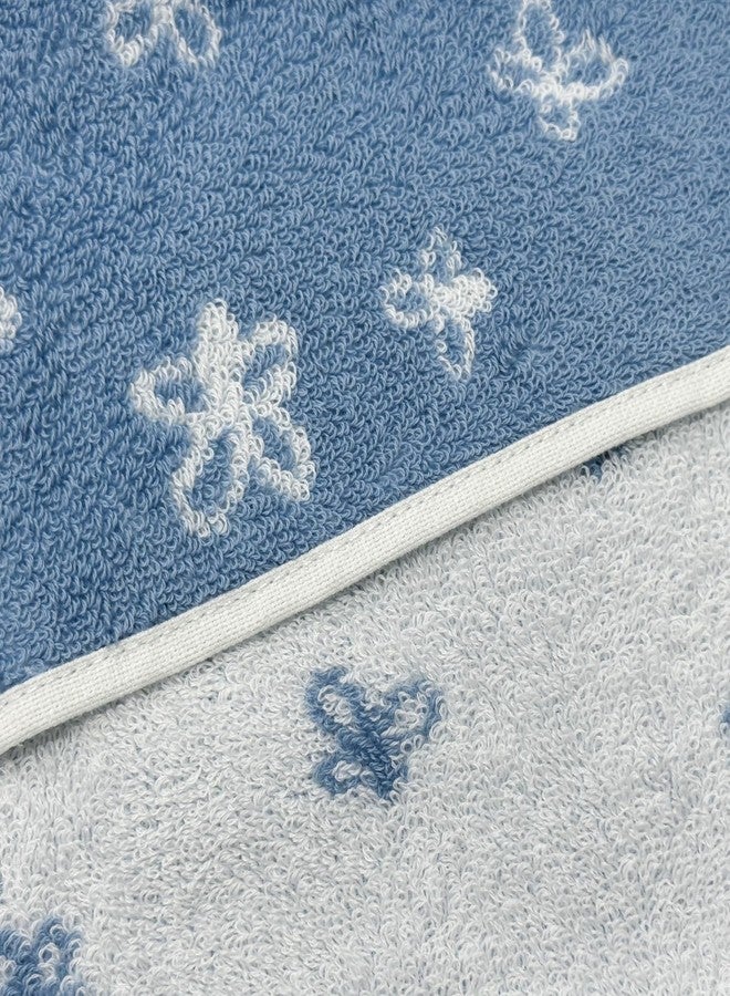 USTIDE Hand Towels for Bathroom 100% Cotton Hand Towels Set Cute Flower Pattern Extra Soft Absorbent 2 Pieces Face Towel Set for Daily Use Blue and White, 13.8 x 29.5 Inch - Image 5