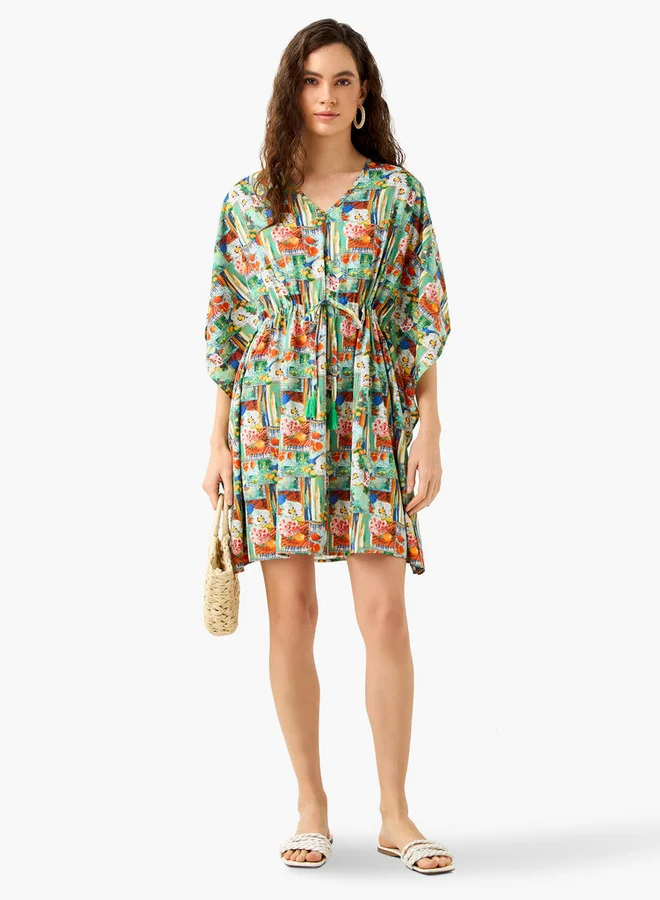 Splash FAV Printed Kaftan Cover Up with Tie-Up and V-neck