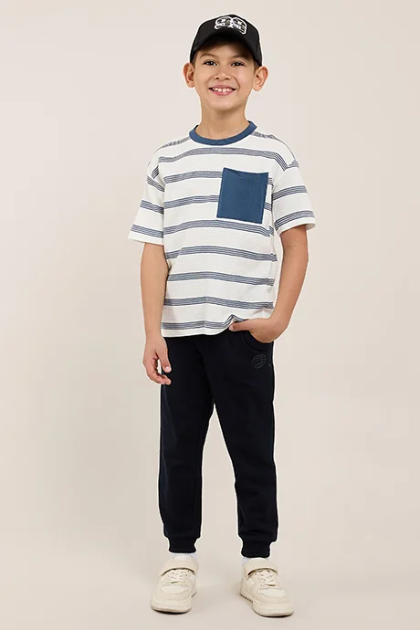 أر أند بي Striped T-Shirt with Crew Neck and Short Sleeves