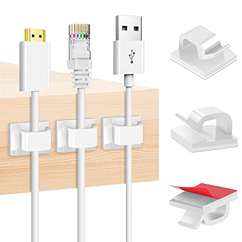 TidyHelper Adhesive Cable Clips White (60 PCS), Upgraded Wire Clips for Cable Management, Strong Cord Clips Wire Holders for The Wall, Under Desk, Led Strip, Electric Wires, Ethernet Cable Clips_Small - Image 1