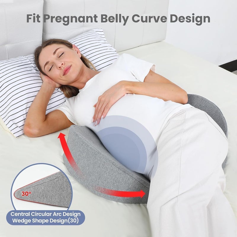 WEIKA Pregnancy Pillows for Sleeping, Upgraded Memory Foam Maternity Pillow for Pregnant Women, Pregnancy Wedge Pillow with Cooling Removable, Washable Cover, Support for Belly(Light Grey) - Image 2