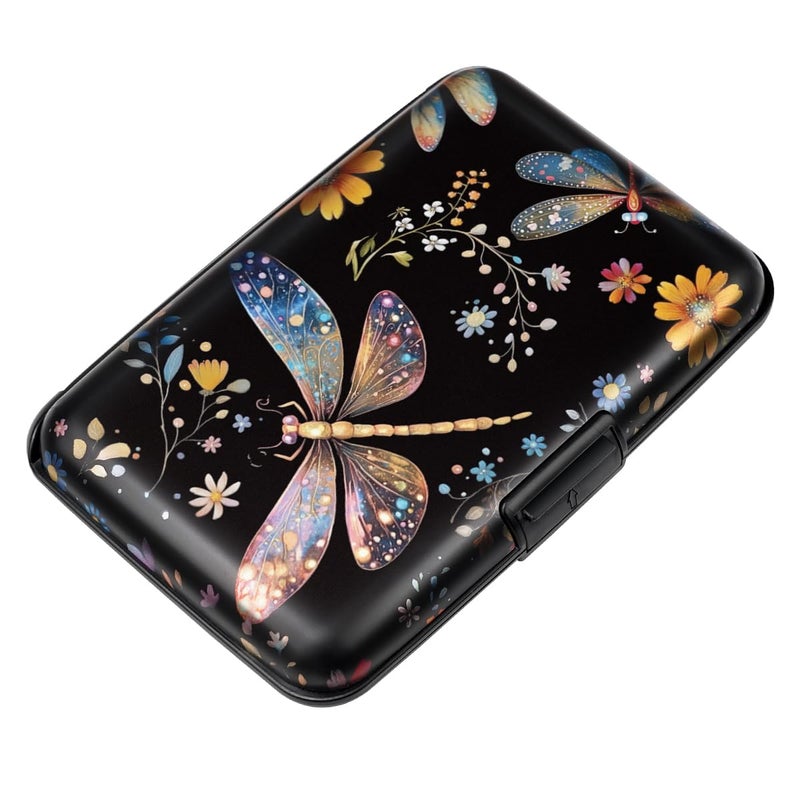 Coco Rossi Credit Card Holder RFID Aluminum Wallet Card Case Mini Business Cards Holder Metal ID Case for Men Women, Dragonflies - Image 1