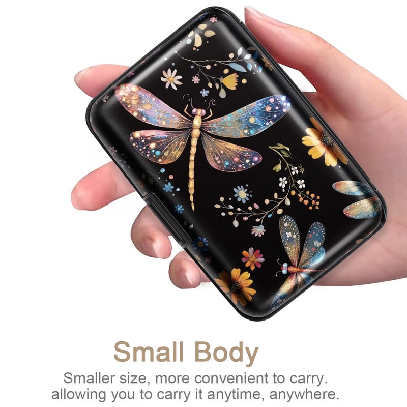 Coco Rossi Credit Card Holder RFID Aluminum Wallet Card Case Mini Business Cards Holder Metal ID Case for Men Women, Dragonflies - Image 2