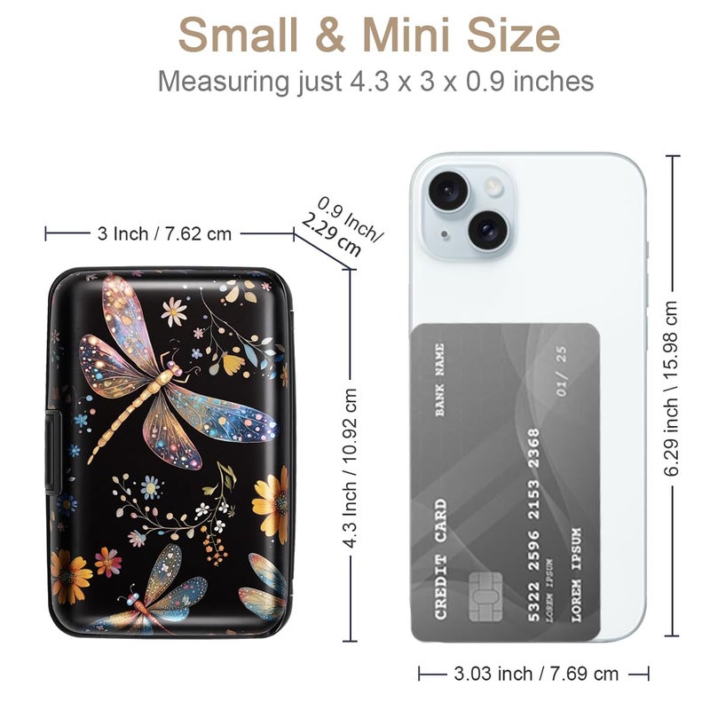 Coco Rossi Credit Card Holder RFID Aluminum Wallet Card Case Mini Business Cards Holder Metal ID Case for Men Women, Dragonflies - Image 5