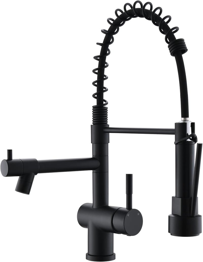 kicimpro Commercial Faucet with Sprayer, Matte Black Kitchen Faucet Modern Single Handle High Arc Black Stainless Steel Kitchen Bar Sink Faucet for One Hole Or Three Hole Sink - Image 1