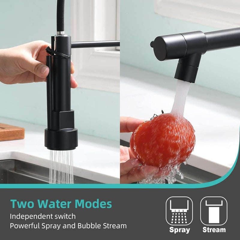 kicimpro Commercial Faucet with Sprayer, Matte Black Kitchen Faucet Modern Single Handle High Arc Black Stainless Steel Kitchen Bar Sink Faucet for One Hole Or Three Hole Sink - Image 3