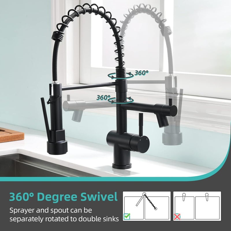 kicimpro Commercial Faucet with Sprayer, Matte Black Kitchen Faucet Modern Single Handle High Arc Black Stainless Steel Kitchen Bar Sink Faucet for One Hole Or Three Hole Sink - Image 4