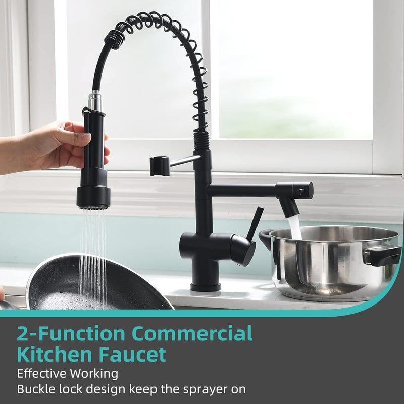 kicimpro Commercial Faucet with Sprayer, Matte Black Kitchen Faucet Modern Single Handle High Arc Black Stainless Steel Kitchen Bar Sink Faucet for One Hole Or Three Hole Sink - Image 2