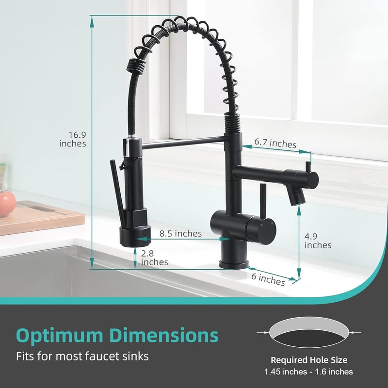 kicimpro Commercial Faucet with Sprayer, Matte Black Kitchen Faucet Modern Single Handle High Arc Black Stainless Steel Kitchen Bar Sink Faucet for One Hole Or Three Hole Sink - Image 5