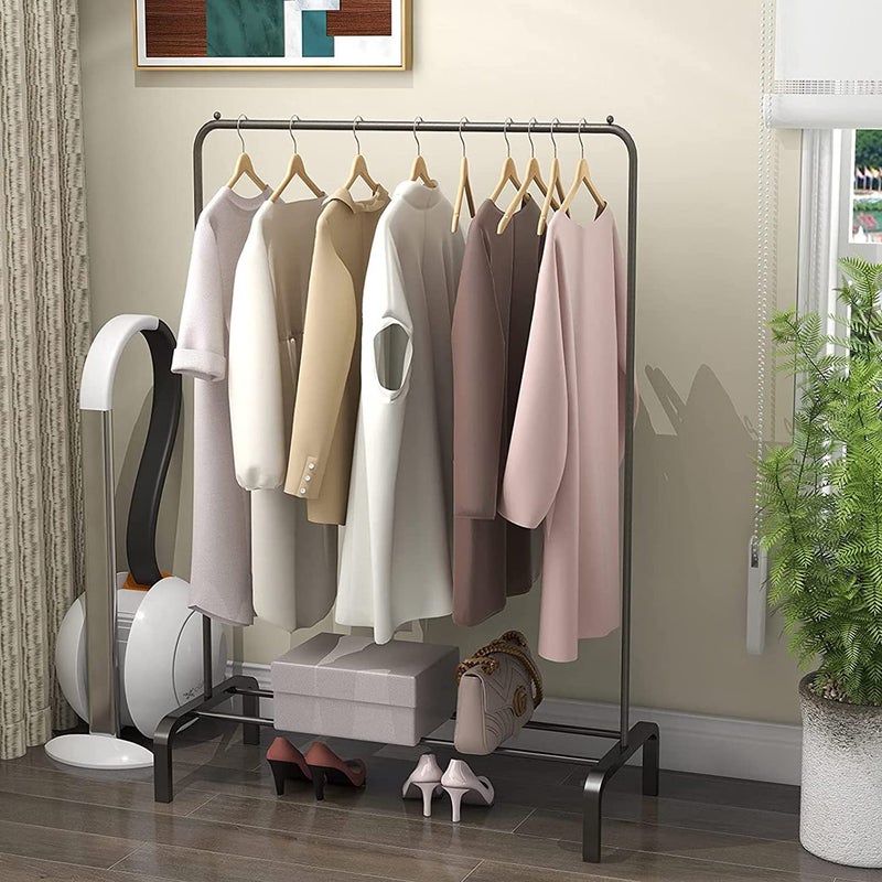 ADA® Heavy Duty Metal Clothes Stand | Multipurpose Cloth Hanging Garment Rack with Bottom Storage Shelf, Metal Clothes Rack for Coats, Skirts, Shirts, Sweaters Size (109 x 42 x148cm)- Black - Image 1
