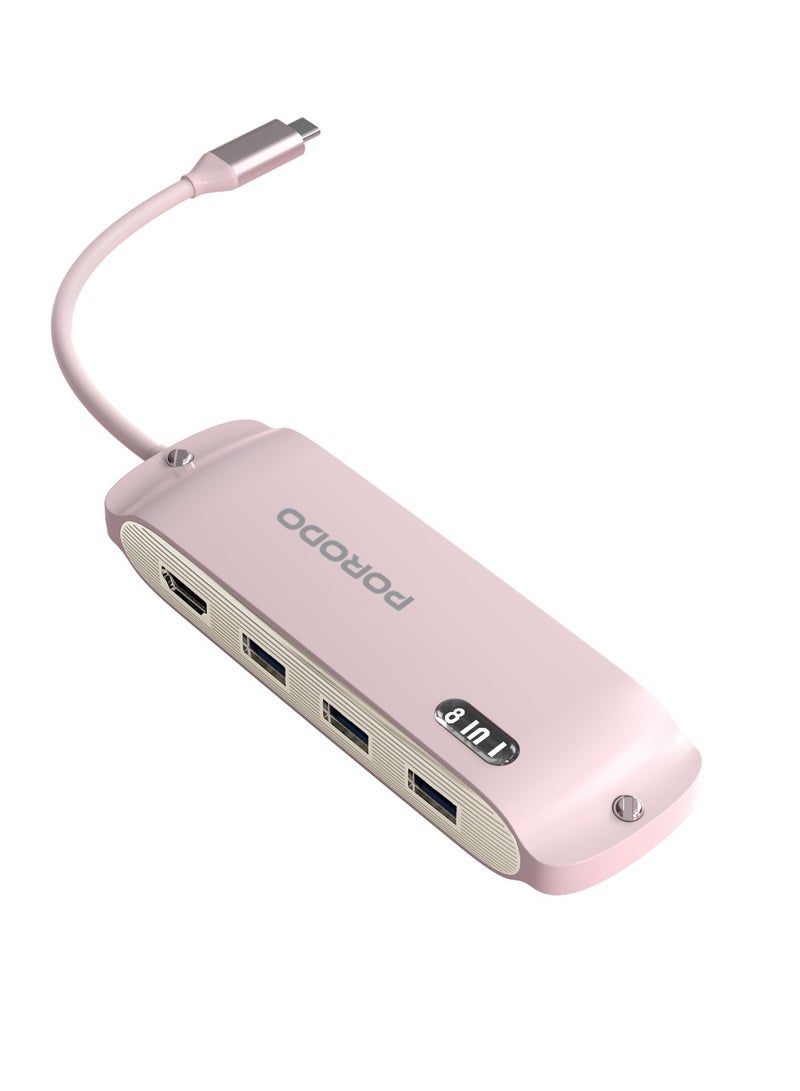 بورودو موزع Malone متعدد المنافذ USB-C مع 100 واط PD / 4K HDMI / RJ45 100 ميجا بايت / قارئ SD/TF / 5 جيجابت في الثانية USB 3.0 / 480 ميجابت في الثانية USB 2.0 / تشغيل التوصيل والتشغيل / نقل سريع للبيانات - وردي - Image 1