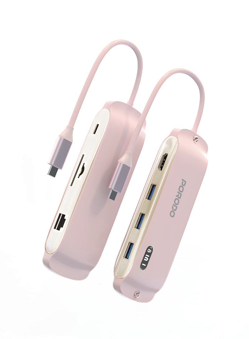 بورودو موزع Malone متعدد المنافذ USB-C مع 100 واط PD / 4K HDMI / RJ45 100 ميجا بايت / قارئ SD/TF / 5 جيجابت في الثانية USB 3.0 / 480 ميجابت في الثانية USB 2.0 / تشغيل التوصيل والتشغيل / نقل سريع للبيانات - وردي - Image 3