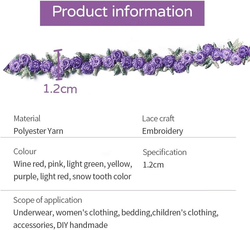 cheekyglo 5 Yards Flower Embroidered Lace Trim Ribbons Fabric Trim DIY Sewing Handmade Craft Materials Clothes Accessories Home Decoration (Purple) - Image 2