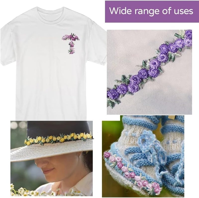 cheekyglo 5 Yards Flower Embroidered Lace Trim Ribbons Fabric Trim DIY Sewing Handmade Craft Materials Clothes Accessories Home Decoration (Purple) - Image 3