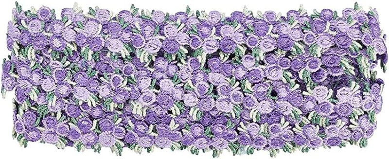 cheekyglo 5 Yards Flower Embroidered Lace Trim Ribbons Fabric Trim DIY Sewing Handmade Craft Materials Clothes Accessories Home Decoration (Purple) - Image 1