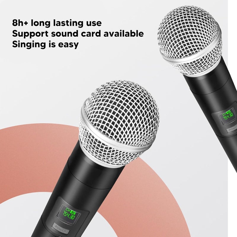 LICAEVEY Wireless Microphone, 2Pcs Handheld VHF Cordless Microphone with Receiver, HiFi Noise Canceling, for Karaoke DJ Party - Image 2