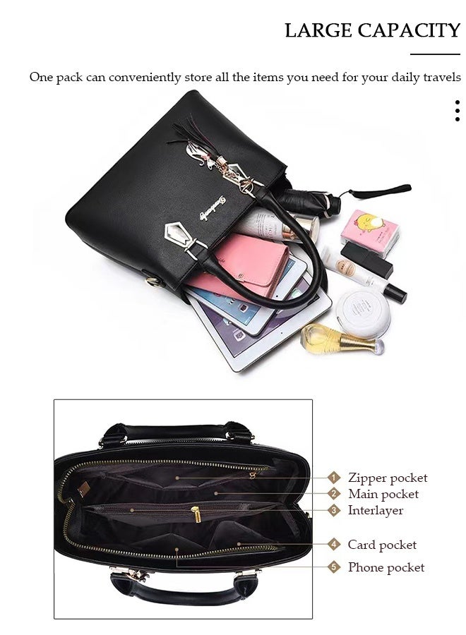 DUNISO Women's Handbag Set Large Capacity Crossbody Bag Fashion Leather Tote Satchel Shoulder Bag Waterproof Purse Set for Office Travel Elegant Daily Bag - Image 4