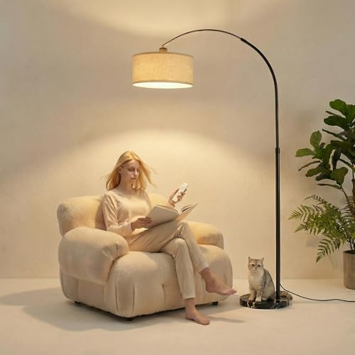 OOPTREVOL Arc Floor Lamp with Fan Head, Dimmable Floor Lamps with Remote, 3 Color Temperatures Adjustable Standing Lamp, Bright Reading Floor Lamp with Marble Base for Living Room Bedroom - Image 1