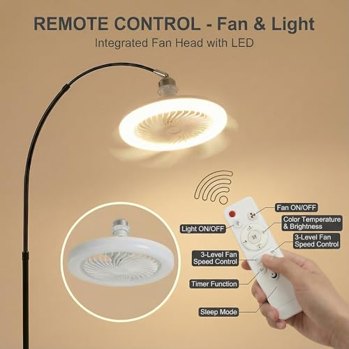 OOPTREVOL Arc Floor Lamp with Fan Head, Dimmable Floor Lamps with Remote, 3 Color Temperatures Adjustable Standing Lamp, Bright Reading Floor Lamp with Marble Base for Living Room Bedroom - Image 2