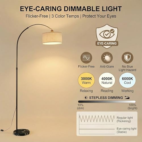 OOPTREVOL Arc Floor Lamp with Fan Head, Dimmable Floor Lamps with Remote, 3 Color Temperatures Adjustable Standing Lamp, Bright Reading Floor Lamp with Marble Base for Living Room Bedroom - Image 3