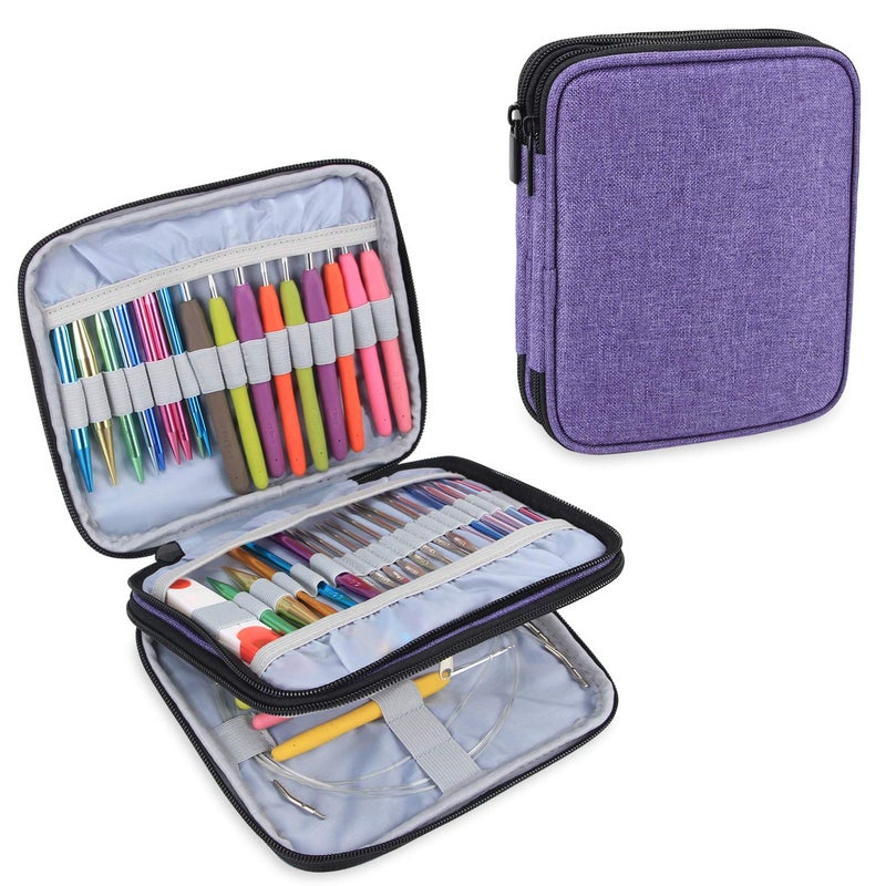 Teamoy Organizer Case for Interchangeable Circular Knitting Needles Crochet hooks and Knitting Accessories Keep All in Place and Easy to Carry Purple No Accessories Included