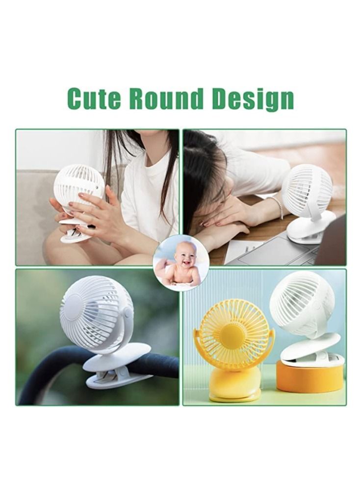 GGEROU Rechargeable Clip Fan, Portable Fans, USB Desktop Fan, 3 Speed, Quiet Household Table Fans with light,White - Image 5