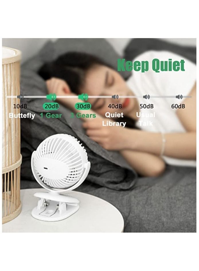 GGEROU Rechargeable Clip Fan, Portable Fans, USB Desktop Fan, 3 Speed, Quiet Household Table Fans with light,White - Image 4