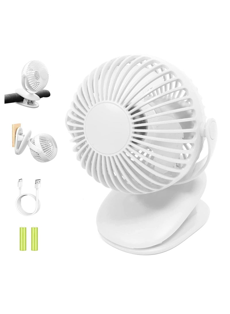 GGEROU Rechargeable Clip Fan, Portable Fans, USB Desktop Fan, 3 Speed, Quiet Household Table Fans with light,White - Image 1