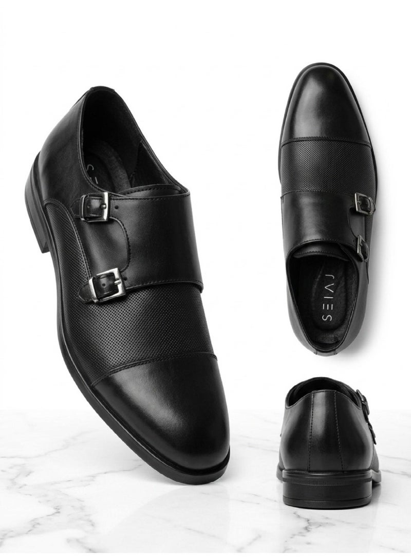 Siag Men’s Black Double Monk Strap Dress Shoes - Image 1