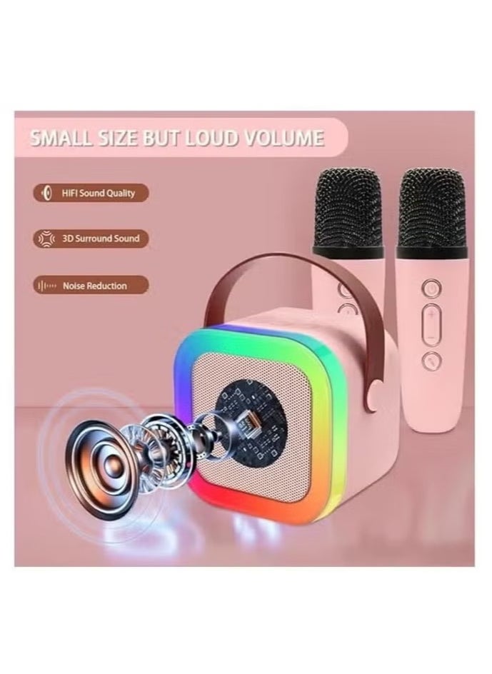 Portable Bluetooth Karaoke Speaker with 2 Wireless Microphones for Home Enjoyment Party