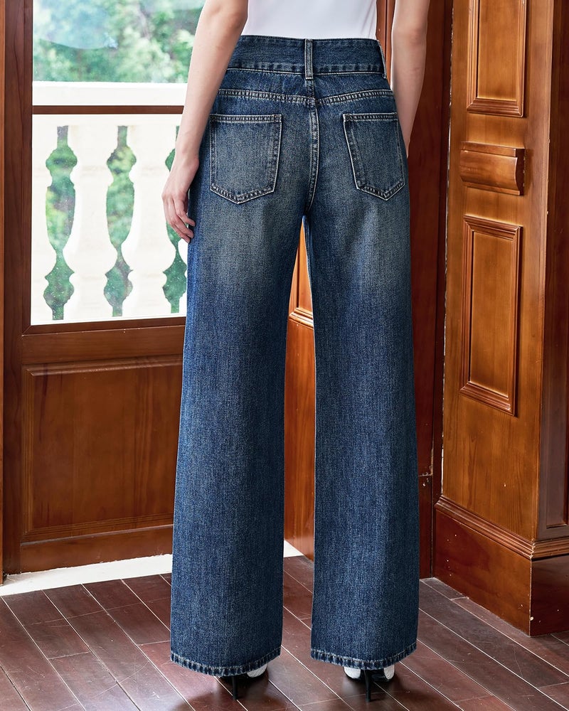 UPNET Womenâ€™s High Waisted Baggy Jeans â€“ Stretchy Wide Leg Tummy Control Straight Leg Denim Pants Trendy Jeans for Women 2025 (US, Numeric, 4, Regular, Short, Dark Blue) - Image 3