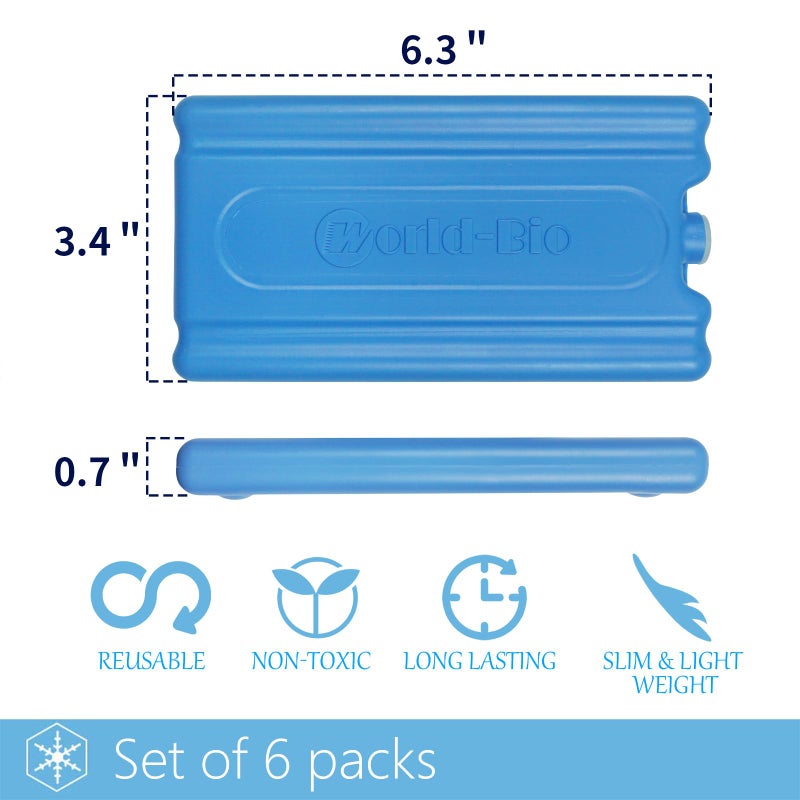 WORLD-BIO Reusable Ice Packs for Lunch Boxes & Coolers, Leakproof Quick Freeze Cold Packs for Picnics, Beach, Camping, Work - Long Lasting to Keep Drinks Cold (Thin Ice Packs 6 Pcs) - Image 5