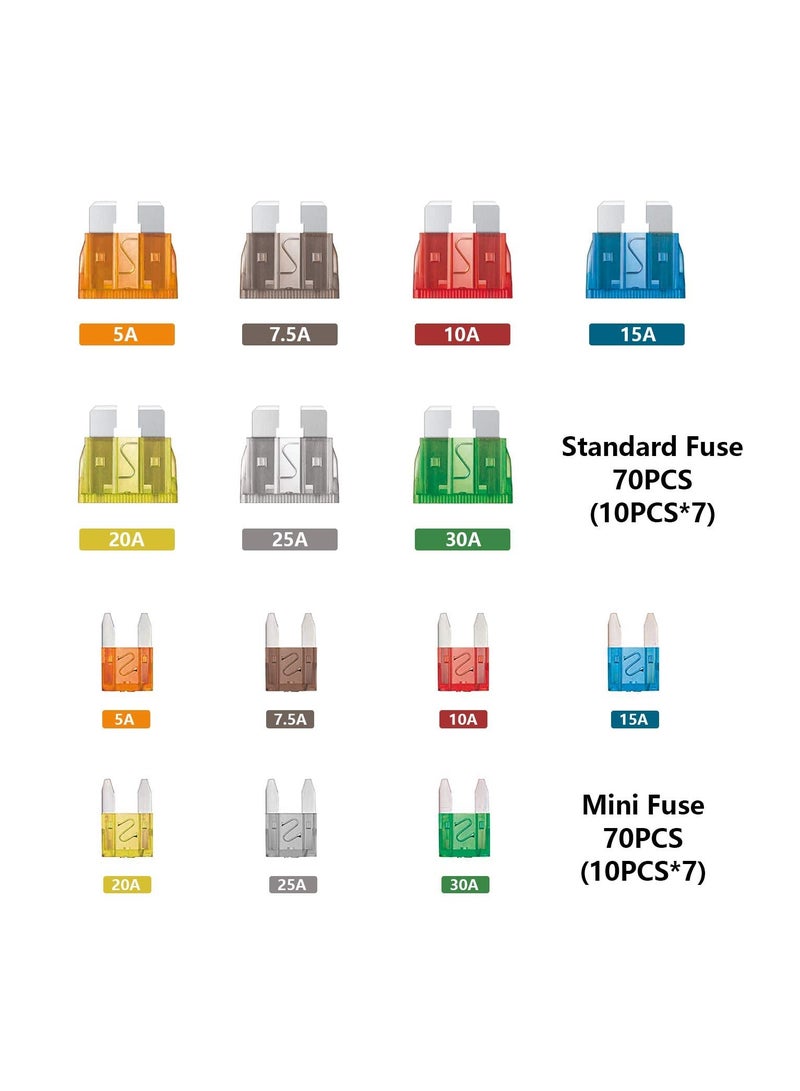 RATSAW 140 Pcs Automotive Fuse Assortment Kit - Standard ATO and Mini ATM Blade Fuses for Car Truck Boat Marine RV Camper (5A 7.5A 10A 15A 20A 25A 30A AMP) - Fuse Box Replacement and Repair  - Image 1