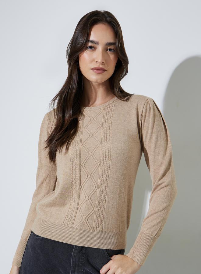 Styli Beige Solid Cable Knit Jumper - Image 4