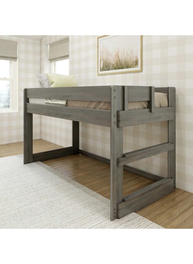Max & Lily Modern Farmhouse Low Loft Bed, Twin Bed Frame For Kids, Driftwood - Image 1