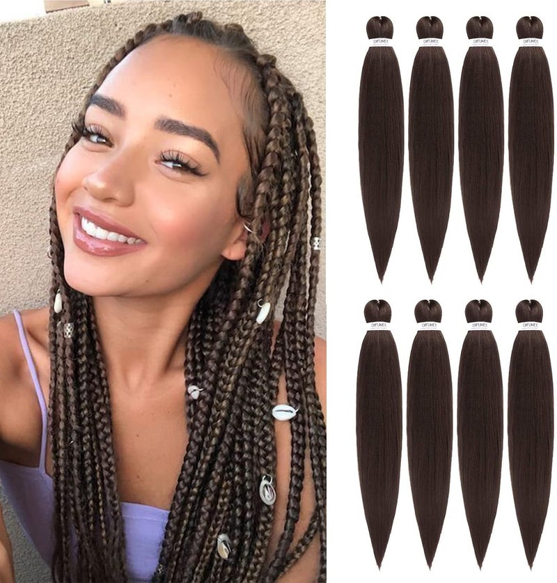 Difunee Pre-stretched Braiding Hair - 26 Inch 8 Packs Light Brown Super Long Braiding Hair For Twist or Box Braids, Yaki Texture Hot Water Setting Synthetic Braiding Hair Extensions (26 Inch, #4-8P) - Image 1