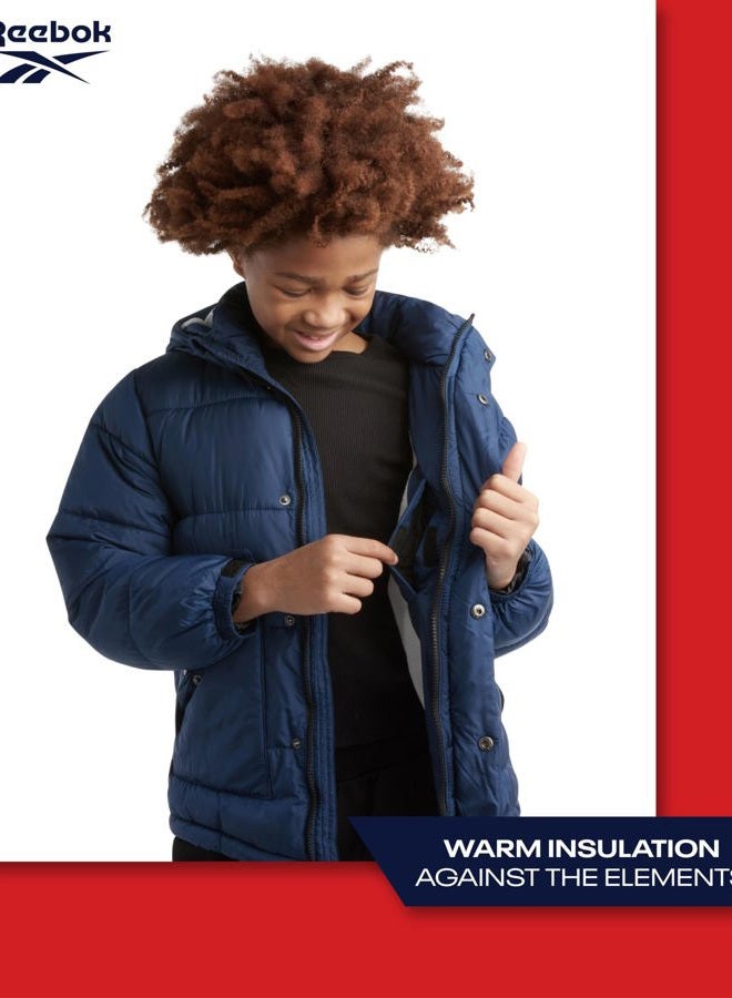 Reebok Boys Winter Jacket - Weather Resistant Insulated Puffer Parka Coat - Heavyweight Ski Jacket for Boys (8-20), Size 14-16, Northern Night - Image 3