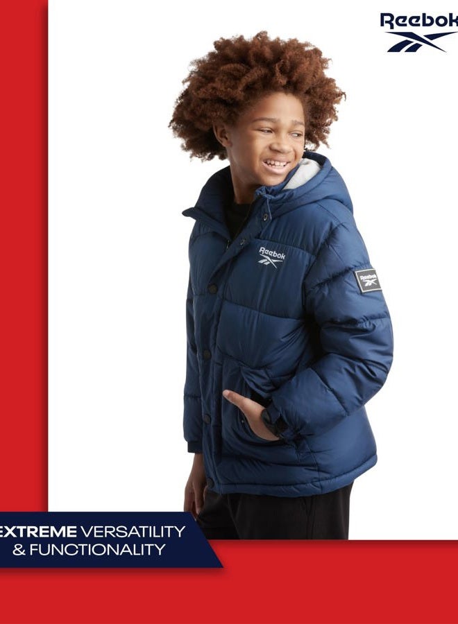 Reebok Boys Winter Jacket - Weather Resistant Insulated Puffer Parka Coat - Heavyweight Ski Jacket for Boys (8-20), Size 14-16, Northern Night - Image 5