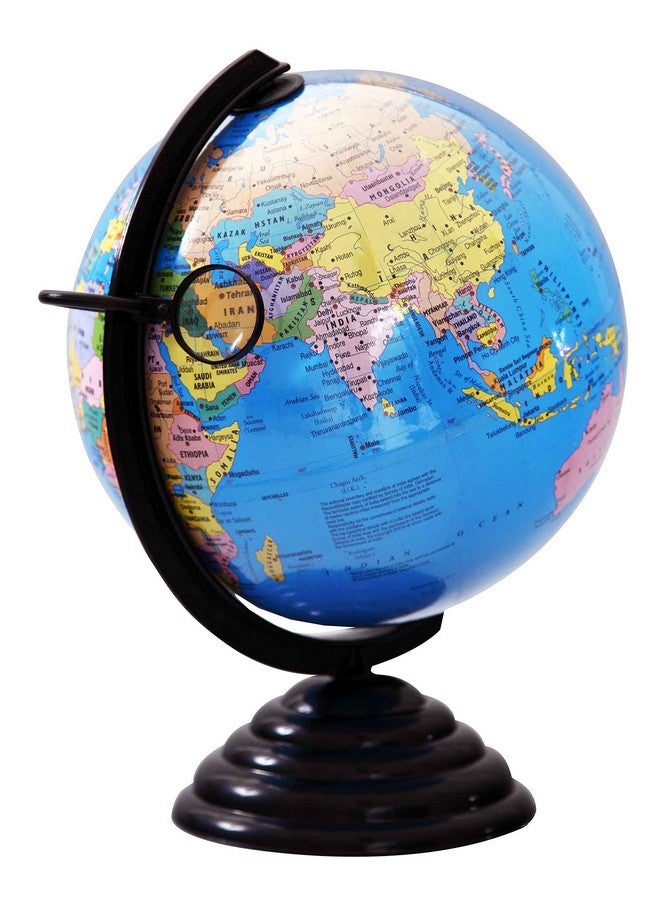 globus GLOBUS 1001 M 10 Inches 26 Cms Diameter and 13.5 Inches /34 Cms Height Rotating World Globe with Sliding Magnifying Glass on Arc With A.B.S Polymer Moulded Arc & Base Laminated Globe Surface with Time Scales and Informative Globe Reading Instructions 