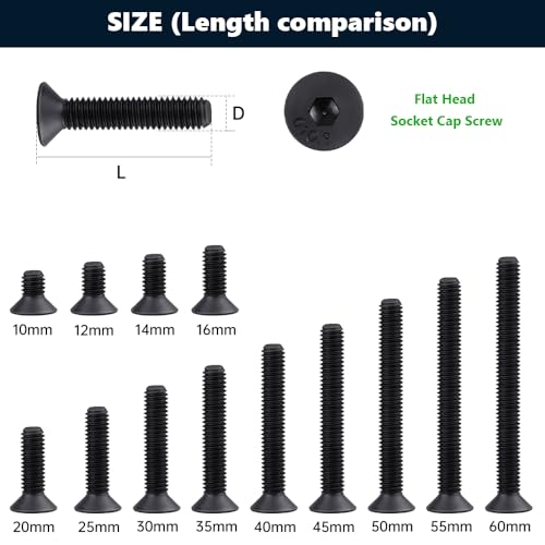 RoyceMart M6 x 35mm (20 Pack) Flat Head Socket Head Cap Screws, Grade 10.9 Black Oxide Finish, Machine Screws Full Thread Coverage - Image 3