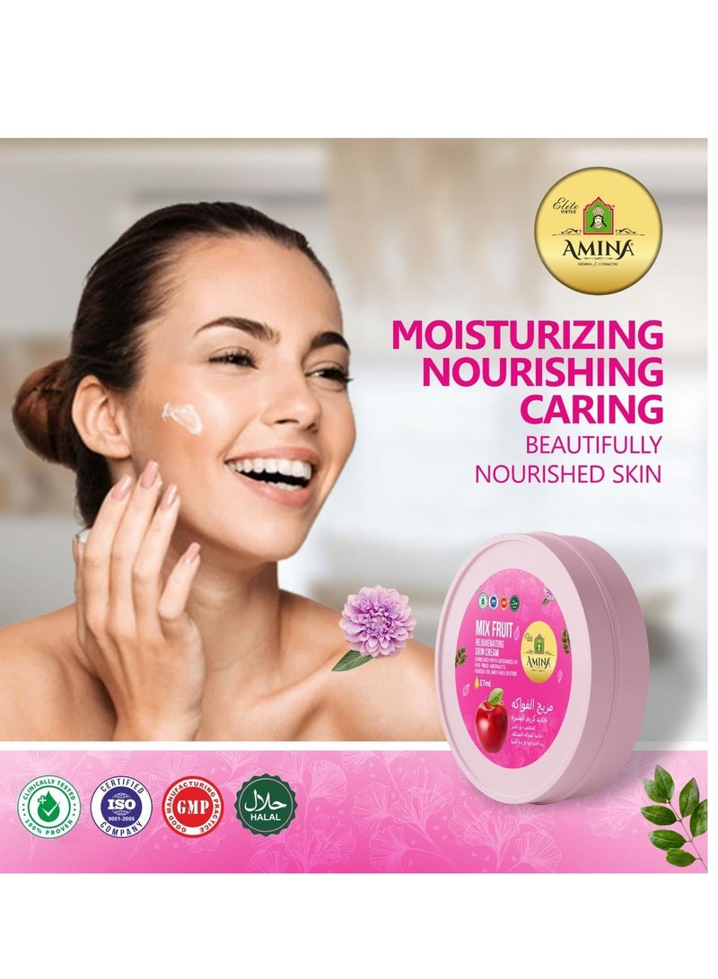 Amina Mix Fruit Moisturizing Cream with a lightweight, nourishing formula, Beauty cream, for soft smooth skin, 17 ml (Pack of 6) - Image 3