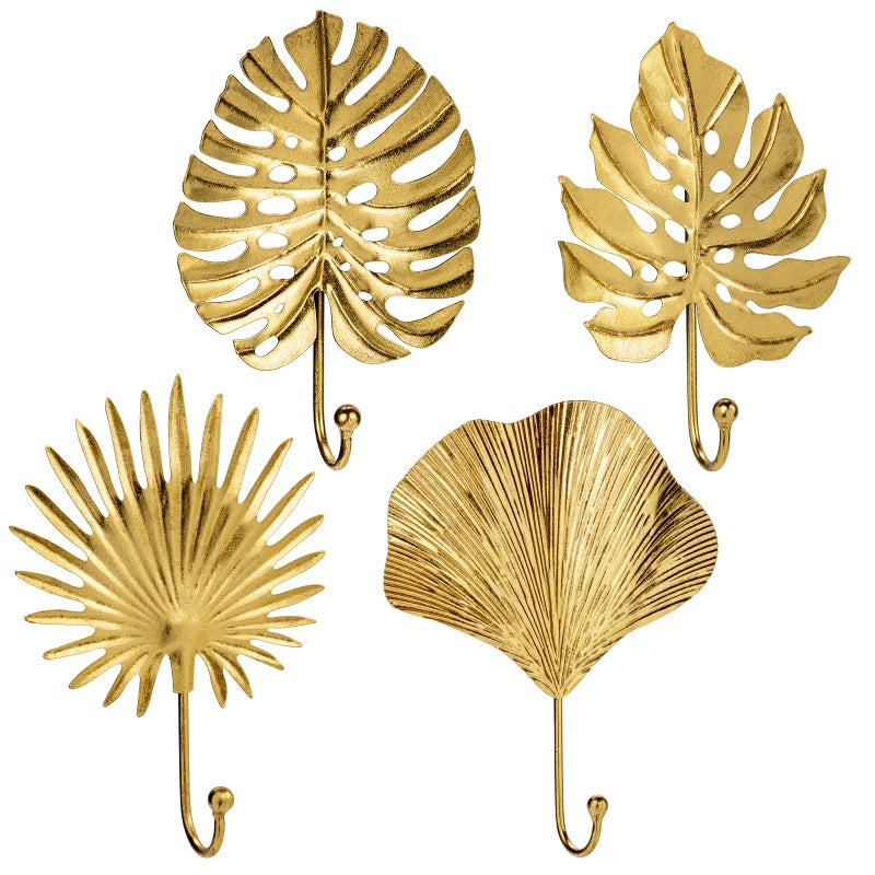 Briful Towel Hook Brushed Gold Leave Shape Hook Brass Coat Robe Key Holder Decorative Hanger for Bathroom Kitchen Garage Wall Mounted Pack of 4 - Image 2
