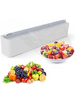 Arabest Plastic Wrap Dispenser with Slide Cutter, Reusable Cling Film Dispenser, Double Elastic Buckle Adjustable Length for Aluminum foil, 1 Roll Plastic Food Wrap Included  - Image 1