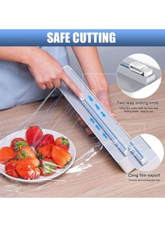 Arabest Plastic Wrap Dispenser with Slide Cutter, Reusable Cling Film Dispenser, Double Elastic Buckle Adjustable Length for Aluminum foil, 1 Roll Plastic Food Wrap Included  - Image 4