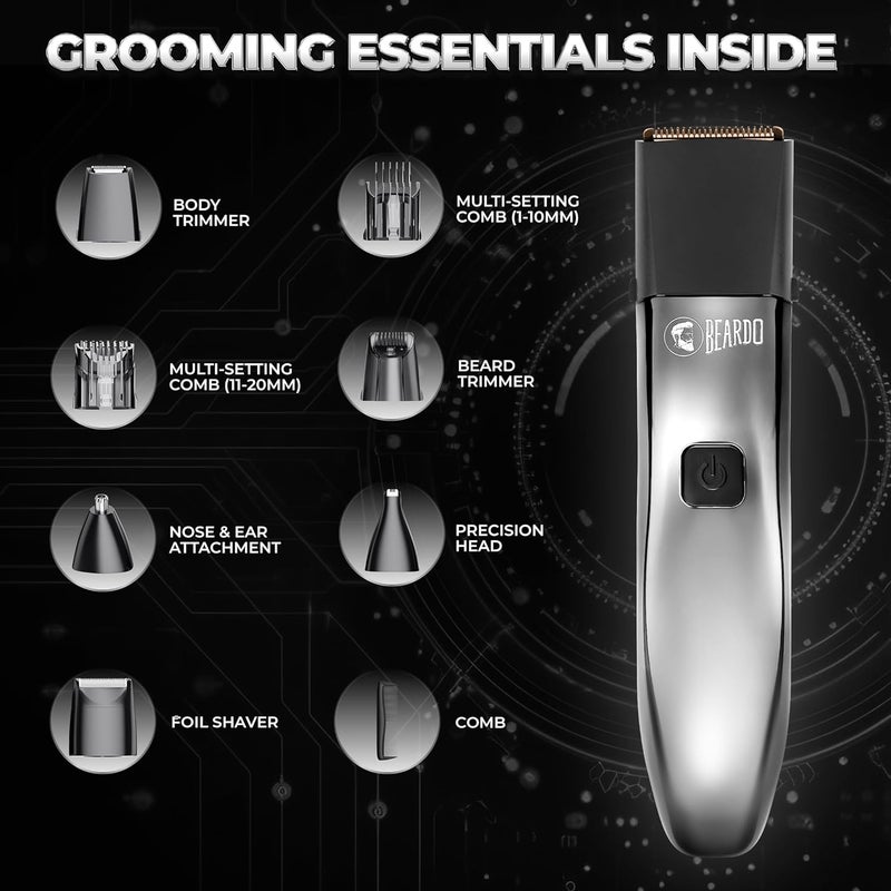 Beardo Chrome Beast Multipurpose Full Body Groomer Trimmer Set For Men | 40 Length Settings | 8 attachments | Beard/Hair/Body/Precision/Ear/Nose Trimmer|With Dock|90 min. run time | All-in-1 trimmer - Image 3