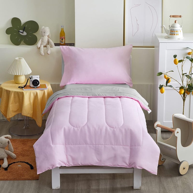 Uozzi Bedding 4-Piece Toddler Bedding Set in Pink & Gray - Image 4