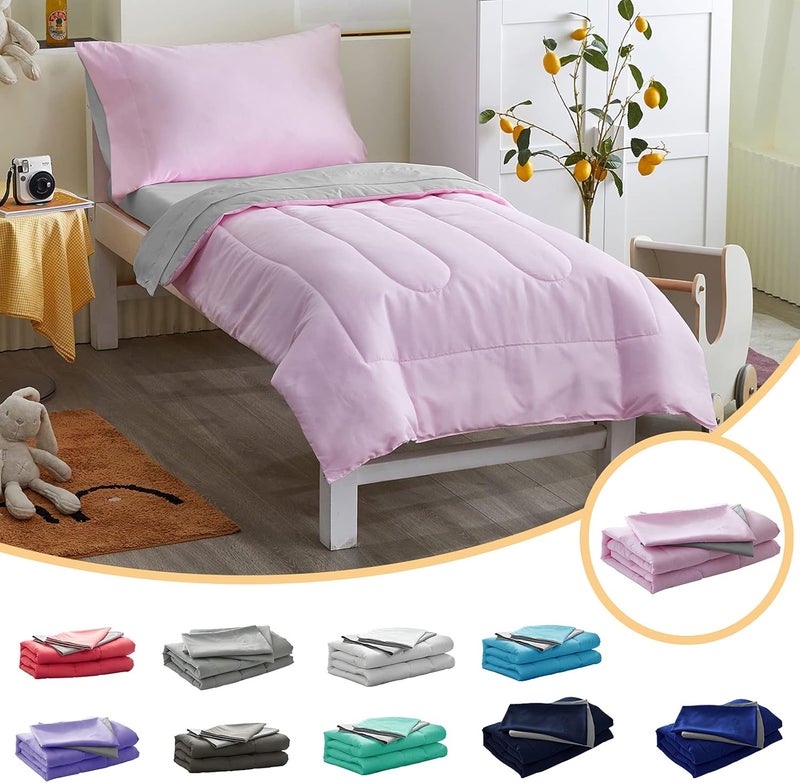 Uozzi Bedding 4-Piece Toddler Bedding Set in Pink & Gray - Image 2