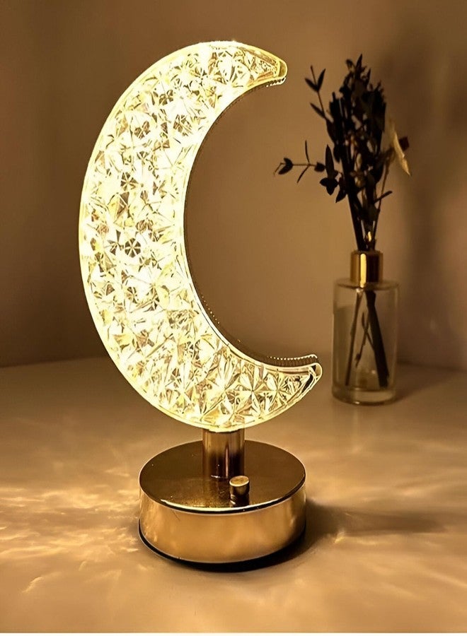 GITGRNTH مصباح طاولة LED على شكل نصف قمر كريستالي من GITGRNTH بثلاثة أوضاع لتغيير الألوان (أبيض دافئ/طبيعي/بارد)، سطوع قابل للتعديل، ضوء ليلي قابل لإعادة الشحن لغرف الأطفال، غرف النوم، غرف المعيشة، المكاتب، وكهدية. - Image 1