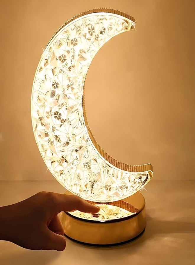 GITGRNTH مصباح طاولة LED على شكل نصف قمر كريستالي من GITGRNTH بثلاثة أوضاع لتغيير الألوان (أبيض دافئ/طبيعي/بارد)، سطوع قابل للتعديل، ضوء ليلي قابل لإعادة الشحن لغرف الأطفال، غرف النوم، غرف المعيشة، المكاتب، وكهدية. - Image 3