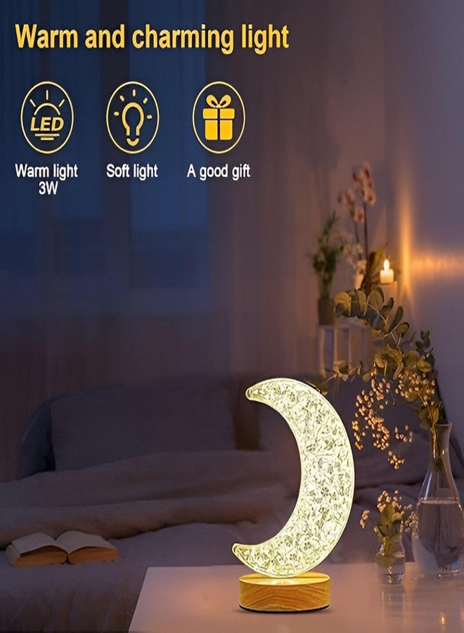 GITGRNTH مصباح طاولة LED على شكل نصف قمر كريستالي من GITGRNTH بثلاثة أوضاع لتغيير الألوان (أبيض دافئ/طبيعي/بارد)، سطوع قابل للتعديل، ضوء ليلي قابل لإعادة الشحن لغرف الأطفال، غرف النوم، غرف المعيشة، المكاتب، وكهدية. - Image 4